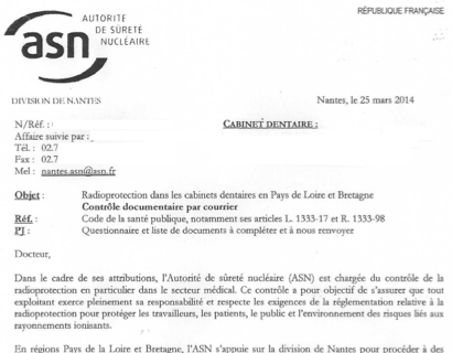 Radioprotection des Cabinets Dentaires en Pays de Loire et Bretagne : Des contrôles ASN sont actuellement effectués...